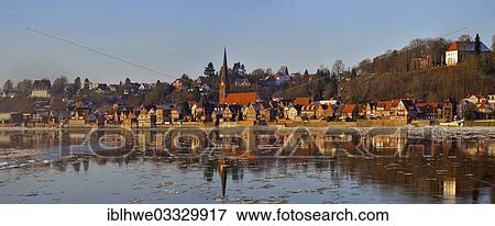 Stock Photo - "Lauenburg on the Elbe river in winter, Lauenburg an der Elbe, Schleswig-Holstein, Germany, Europe". Fotosearch