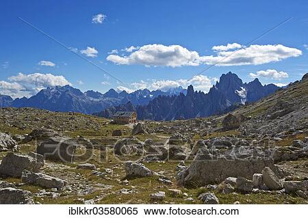 Stock Photography - "Lavaredo Alpine hut, Sextner Dolomiten, South Tyrol province, Trentino-Alto Adige, Italy, Europe". Fotosearch