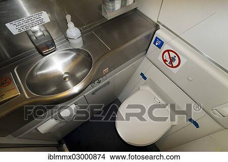 Picture - "Lavatory on an airplane, Boeing 777". Fotosearch