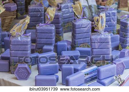 "Lavender soaps on sale at a farmers' market in Provence, Lourmarin, Apt, Vaucluse, Provence-Alpes-Cote d'Azur, France, Europe" View Large Photo Image Stock Photo - "Lavender soaps on sale at a farmers' market in Provence, Lourmarin, Apt, Vaucluse, Provence-Alpes-Cote d'Azur, France, Europe". Fotosearch