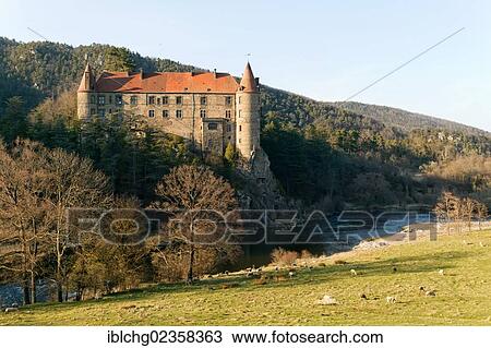 Stock Image - "Lavoute Polignac castle, Loire valley, Haute Loire, Auvergne, France, Europe". Fotosearch