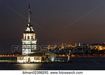 "Leander's Tower, Maiden's Tower or Kiz Kulesi, in the Bosphorus in Uskudar, Blue Mosque and Hagia Sophia at back, Istanbul, Turkey, Asia, Europe, Asia" View Large Photo Image Stock Image - "Leander's Tower, Maiden's Tower or Kiz Kulesi, in the Bosphorus in Uskudar, Blue Mosque and Hagia Sophia at back, Istanbul, Turkey, Asia, Europe, Asia". Fotosearch