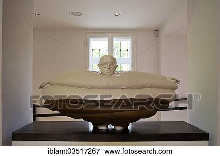 Stock Photo - "Lenbachhaus Munich, Municipal Gallery in Lenbachhaus, after total refurbishment in 2013, sculpture by Erwin Wurm, Adorno as Oliver Hardy, Munich, Upper Bavaria, Bavaria, Germany, Europe". Fotosearch