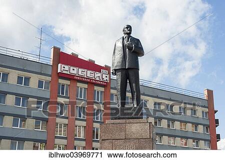 "Lenin monument, bronze, on a stone pedestal, Hotel Russia at the back, in the town centre of Tilsit, Sovetsk, Kaliningrad Oblast, Russia, Europe" View Large Photo Image Stock Image - "Lenin monument, bronze, on a stone pedestal, Hotel Russia at the back, in the town centre of Tilsit, Sovetsk, Kaliningrad Oblast, Russia, Europe". Fotosearch