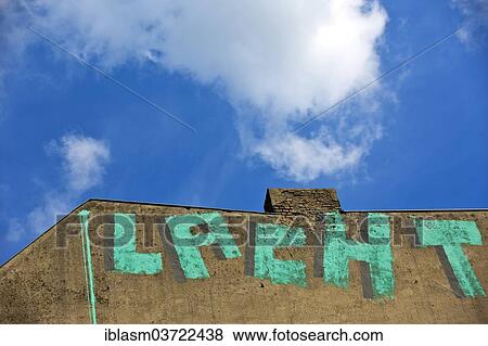 Stock Photo - "Lettering """"Lacht"""", German for """"Laugh"""" on a house wall, Mitte, Berlin, Berlin, Germany, Europe". Fotosearch