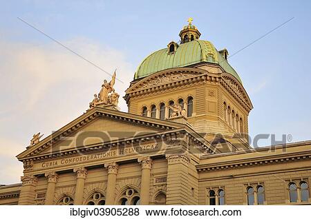 Stock Photo - "Lettering on the Federal Palace of Switzerland, parliament building, Curia Confoederationis Helveticae, Bern, Canton of Bern, Switzerland, Europe". Fotosearch