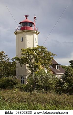 Stock Image - "Leuchtturm Westermarkelsdorf lighthouse, Fehmarn island, Schleswig-Holstein, Germany, Europe". Fotosearch
