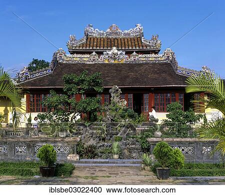 Stock Image - "Library in the Imperial Palace of Hoang Thanh, bonsai gardens, citadel, Hue, Provinz Thua Thien-Hue, Vietnam, Asia". Fotosearch
