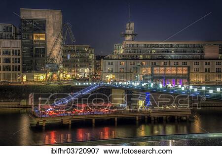 "Lido restaurant on the harbour bridge in the Media Harbour, Dusseldorf, Rhineland, North Rhine-Westphalia, Germany, Europe" View Large Photo Image Stock Photo - "Lido restaurant on the harbour bridge in the Media Harbour, Dusseldorf, Rhineland, North Rhine-Westphalia, Germany, Europe". Fotosearch