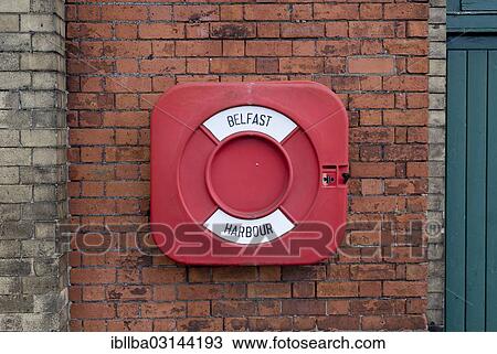 "Life buoy on a brick wall, Titanic Quarter, Belfast, Nordirland, United Kingdom, Europe" View Large Photo Image Stock Image - "Life buoy on a brick wall, Titanic Quarter, Belfast, Nordirland, United Kingdom, Europe". Fotosearch