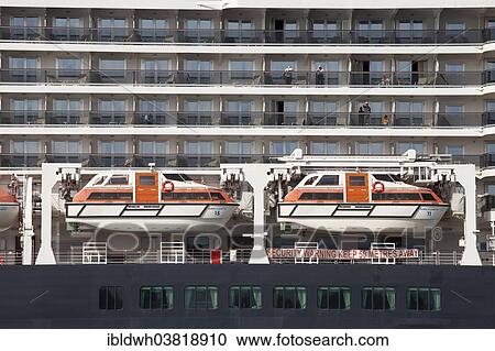 "Lifeboats on the cruise ship Queen Elizabeth, harbour, Warnemuende, Rostock, Mecklenburg-Vorpommern, Germany, Europe" View Large Photo Image Stock Image - "Lifeboats on the cruise ship Queen Elizabeth, harbour, Warnemuende, Rostock, Mecklenburg-Vorpommern, Germany, Europe". Fotosearch