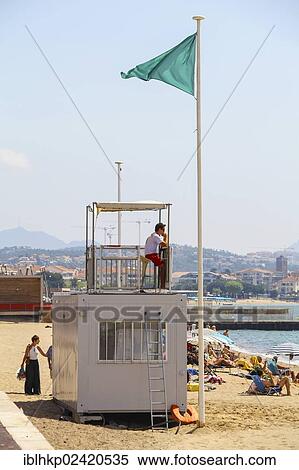 Stock Photography - Lifeguard station, watchtower on the beach of Frejus, Cote d'Azur, France, Europe. Fotosearch