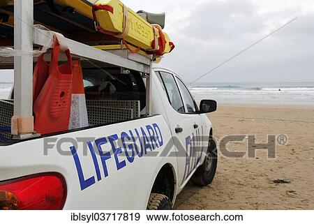 "Lifeguard vehicle on the beach, Watergate Bay, Cornwall, England, United Kingdom, Europe" View Large Photo Image Stock Photo - "Lifeguard vehicle on the beach, Watergate Bay, Cornwall, England, United Kingdom, Europe". Fotosearch