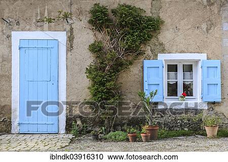 "Light blue door and window with light blue shutters, potted plants, Prebois, Isere, Rhone-Alpes, France, Europe" View Large Photo Image Stock Image - "Light blue door and window with light blue shutters, potted plants, Prebois, Isere, Rhone-Alpes, France, Europe". Fotosearch