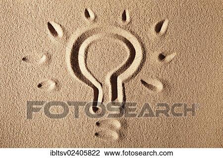 Stock Image - Light bulb painted in the sand. Fotosearch