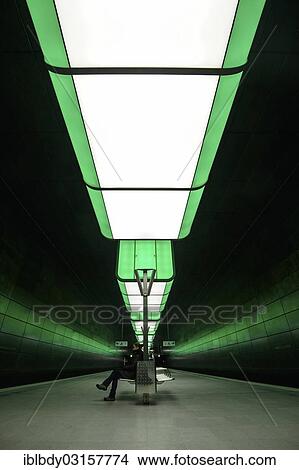 Picture - "Light installation in the subway station """"HafenCity University"""" of the Hamburg underground line U4, operator and developer is the Hamburger Hochbahn AG, Hamburg, Hamburg, Hamburg, Germany, Europe". Fotosearch