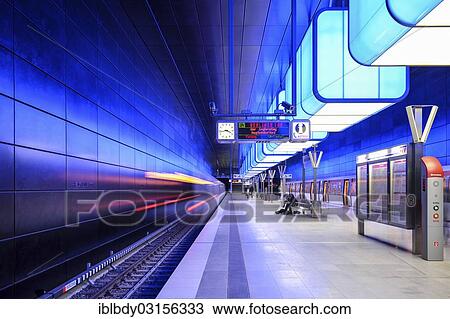 Stock Image - "Light installation in the subway station """"HafenCity University"""" of the Hamburg underground line U4, operator and developer is the Hamburger Hochbahn AG, Hamburg, Hamburg, Hamburg, Germany, Europe". Fotosearch