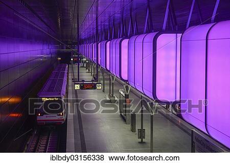 "Light installation in the subway station """"HafenCity University"""" of the Hamburg underground line U4, operator and developer is the Hamburger Hochbahn AG, Hamburg, Hamburg, Hamburg, Germany, Europe" View Large Photo Image Stock Photo - "Light installation in the subway station """"HafenCity University"""" of the Hamburg underground line U4, operator and developer is the Hamburger Hochbahn AG, Hamburg, Hamburg, Hamburg, Germany, Europe". Fotosearch