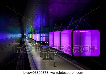 "Light installation in the U-Bahn HafenCity Universitat subway station, U4 subway line, HafenCity, Hamburg, Germany, Europe" View Large Photo Image Stock Photo - "Light installation in the U-Bahn HafenCity Universitat subway station, U4 subway line, HafenCity, Hamburg, Germany, Europe". Fotosearch