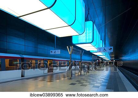 Stock Photography - "Light installation in the U-Bahn HafenCity Universitat subway station, U4 subway line, HafenCity, Hamburg, Germany, Europe". Fotosearch