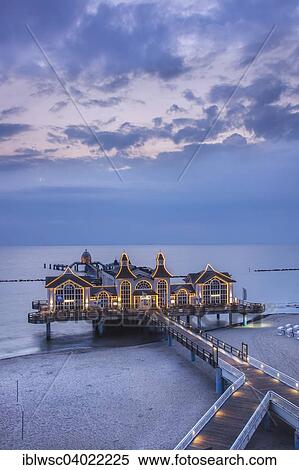 Stock Photography - "Lighted pier Sellin, Rugen island, Mecklenburg-Western Pomerania, Germany, Europe". Fotosearch