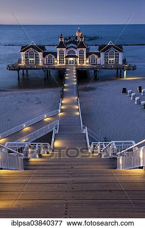 "Lighted Sellin Pier, Rugen Island, Mecklenburg-Western Pomerania, Germany, Europe" View Large Photo Image Stock Photo - "Lighted Sellin Pier, Rugen Island, Mecklenburg-Western Pomerania, Germany, Europe". Fotosearch