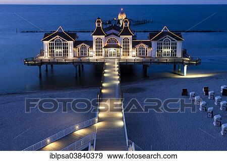 "Lighted Sellin Pier, Rugen Island, Mecklenburg-Western Pomerania, Germany, Europe" View Large Photo Image Stock Photo - "Lighted Sellin Pier, Rugen Island, Mecklenburg-Western Pomerania, Germany, Europe". Fotosearch