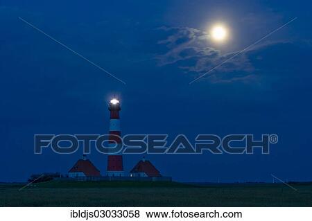 "Lighthouse and full moon, night scene, Westerheversand, Westerhever, Eiderstedt, North Frisia, Schleswig-Holstein, Germany, Europe" View Large Photo Image Stock Photo - "Lighthouse and full moon, night scene, Westerheversand, Westerhever, Eiderstedt, North Frisia, Schleswig-Holstein, Germany, Europe". Fotosearch