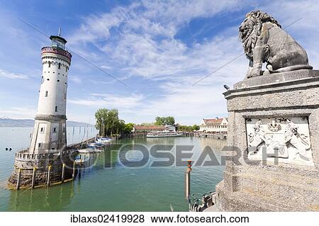 Lighthouse and the Bavarian lion at the harbor entrance of Lindau on Lake Constance, Bavaria, Germany, Europe, PublicGround, Europe View Large Photo Image Stock Photo - Lighthouse and the Bavarian lion at the harbor entrance of Lindau on Lake Constance, Bavaria, Germany, Europe, PublicGround, Europe. Fotosearch