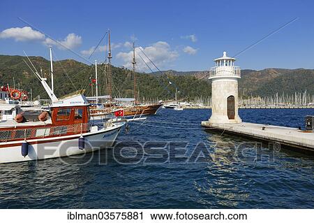 Stock Image - "Lighthouse at the harbour, Marmaris, Provinz Mugla, Aegais, Turkey, Asia". Fotosearch