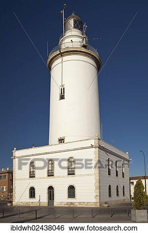 Stock Photograph - "Lighthouse at the port, Malaga, Costa del Sol, Andalusia, Spain, Europe, PublicGround, Europe". Fotosearch