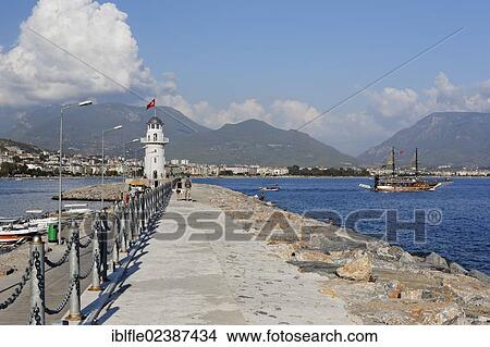 Picture - "Lighthouse at the port of Alanya, Antalya, Turkish Riviera, Turkey, Asia". Fotosearch