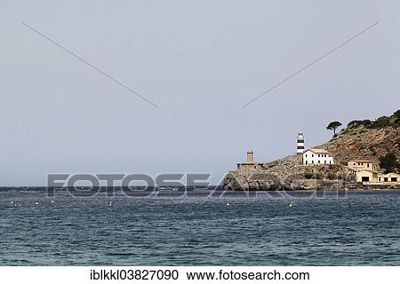 Stock Image - "Lighthouse in the harbour of Port de Soller, Majorca, Balearic Islands, Spain, Europe". Fotosearch