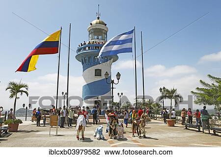 Stock Image - "Lighthouse in the Las Penas district, historic centre, Cerro Santa Ana, Guayaquil, Guayas Province, Ecuador, South America". Fotosearch