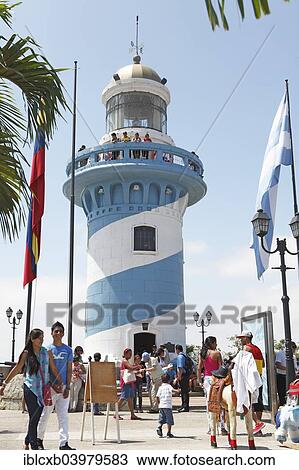 Stock Image - "Lighthouse in the Las Penas district, historic centre, Cerro Santa Ana, Guayaquil, Guayas Province, Ecuador, South America". Fotosearch
