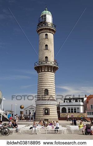 Stock Photography - "Lighthouse, Warnemunde, Rostock, Mecklenburg-Western Pomerania, Germany, Europe". Fotosearch