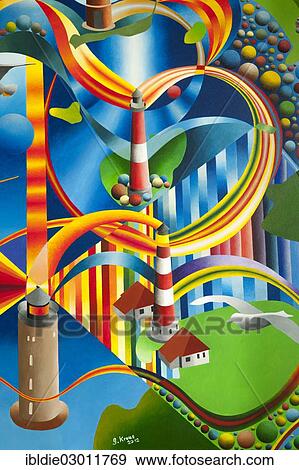 Stock Photo - "Lighthouses of the North Sea coast, acrylic painting, artist Gerhard Kraus, Kriftel, North Frisia, Schleswig-Holstein, Germany, Europe". Fotosearch