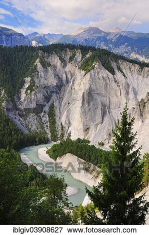 "Limestone cliffs at a river bend of the Vorderrhein, Ruinaulta valley, near Illanz, Canton of Graubunden, Switzerland, Europe" View Large Photo Image Stock Photo - "Limestone cliffs at a river bend of the Vorderrhein, Ruinaulta valley, near Illanz, Canton of Graubunden, Switzerland, Europe". Fotosearch