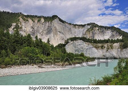 "Limestone cliffs at the Vorderrhein river, Ruinaulta valley, near Illanz, Canton of Graubunden, Switzerland, Europe" View Large Photo Image Stock Photography - "Limestone cliffs at the Vorderrhein river, Ruinaulta valley, near Illanz, Canton of Graubunden, Switzerland, Europe". Fotosearch