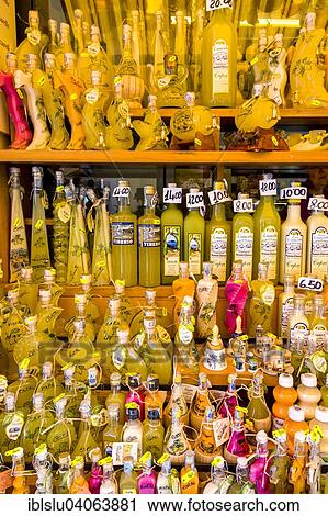 Stock Image - "Limoncello liqueur, town of Capri, Capri, Campania, Italy, Europe". Fotosearch