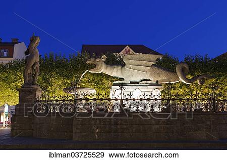 Stock Photo - "Lindworm Fountain, Klagenfurt, Carinthia, Austria, Europe". Fotosearch