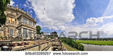 Stock Photo - "Lingner Terrace at Lingner Palace with a view over the wineyard and the Elbe River, Dresden, Sachsen, Dresden, Saxony, Germany, Europe". Fotosearch