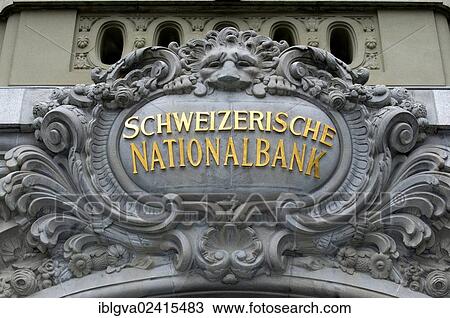 Stock Image - Lion medallion of Schweizerische Nationalbank, Swiss National Bank, over the main entrance, Bern, Switzerland, Europe. Fotosearch