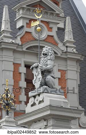 "Lion sculpture in front of the House of the Blackheads, Town Hall Square, Riga, Latvia, Baltic States, Europe" View Large Photo Image Stock Image - "Lion sculpture in front of the House of the Blackheads, Town Hall Square, Riga, Latvia, Baltic States, Europe". Fotosearch
