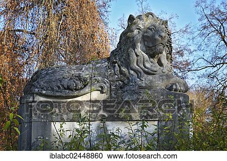 Stock Image - "Lion sculpture, war memorial, Ostfriedhof, East Cemetery, Munich, Bavaria, Germany, Europe". Fotosearch