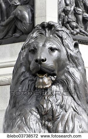 Stock Image - "Lion statue at Nelson's Column, London, London region, England, United Kingdom, Europe". Fotosearch