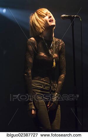 Stock Photo - "Lisa Elle, singer and front woman of the British band """"Dark Horses"""" playing live at the Schueuer, Lucerne, Switzerland, Europe". Fotosearch