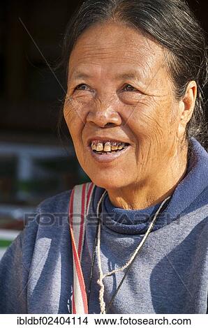 Picture - "Lisu woman, portrait, Hill Tribe people, Lisu people, an ethnic minority, northern Thailand, Thailand, Asia". Fotosearch