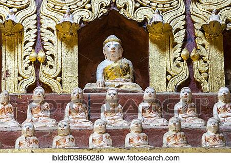 Stock Image - "Little Buddha figures, Mohnyin Thanboddhay or Thanbuddhei Pagoda or Paya, Monywa, Sagaing Division, Myanmar, Asia". Fotosearch