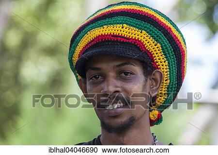 "Local man with a rasta hat, portrait, Praslin, Seychelles, Africa" View Large Photo Image Stock Image - "Local man with a rasta hat, portrait, Praslin, Seychelles, Africa". Fotosearch